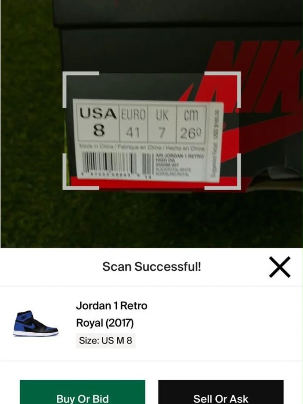 EMPTY BOX ONLY - Air Jordan 1 Retro High OG Royal 2017 Size 8 555088-007